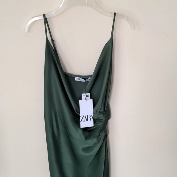 NWT Zara Drape Front Midi Dress Green - Medium - Picture 4 of 6